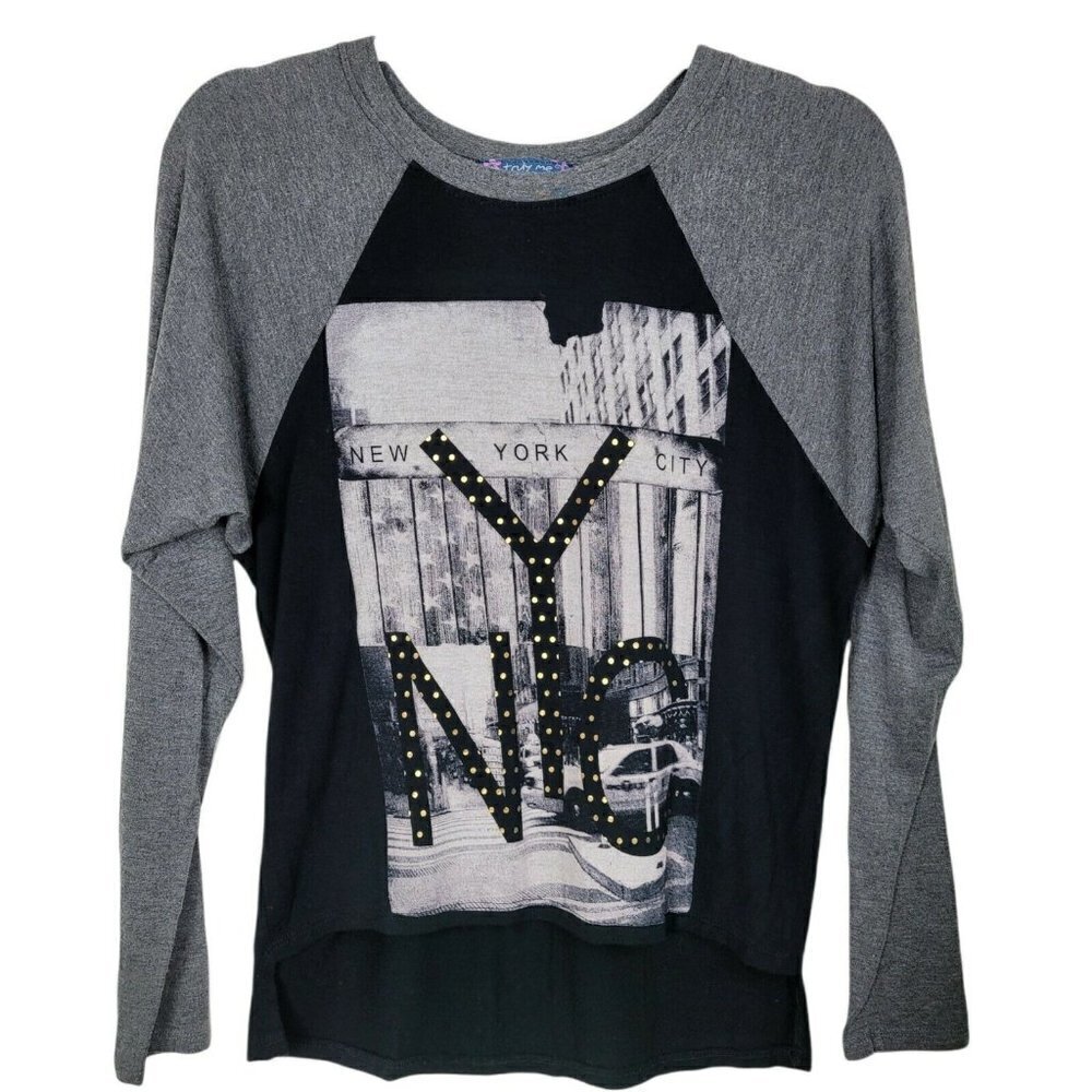 Vintage Truly Me Big Girls Graphic T Shirt New York City Raglan Sleeve Sz XLarge